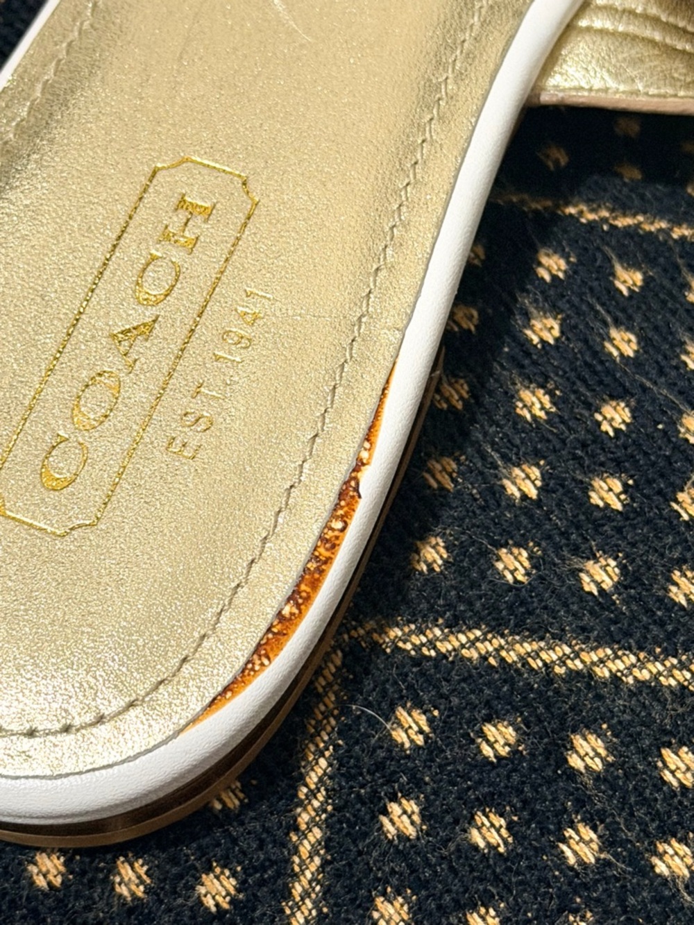 Coach White Leather Sandals with Gold Medallion and Blue Cabochon - Picture 10 of 11